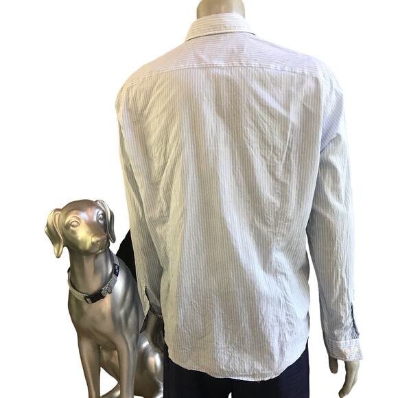 Lacoste Slim Tailored Fit  Blue Striped Button Down Shirt Men's Size 44 (XL) - Picture 3 of 6